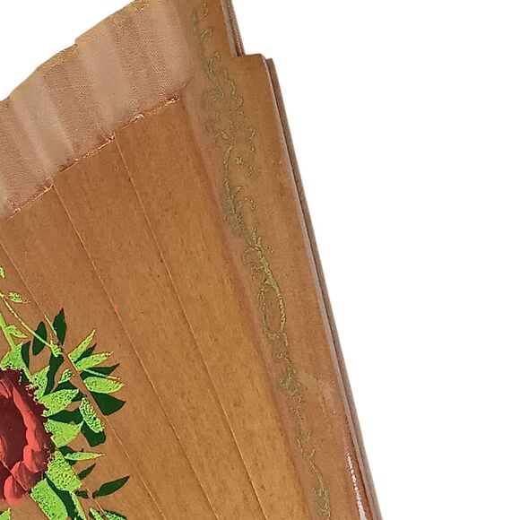 VTG Wood & Fabric Hand Painted Floral Spanish Hand Fan Cutout Design 16x9 Unique - Picture 11 of 15